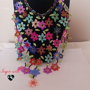 Colorful Beaded Floral Necklace For You Flower Lover.